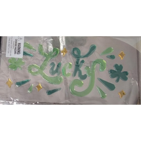 St. Patricks Day Lucky Gel Window Clings Stickers Decor - Green & Yellow - Picture 2 of 2